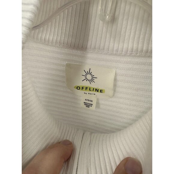 AERIE OFFLINE home stretch quarter zip sweater sweatshirt pullover white mock XL - Picture 6 of 8